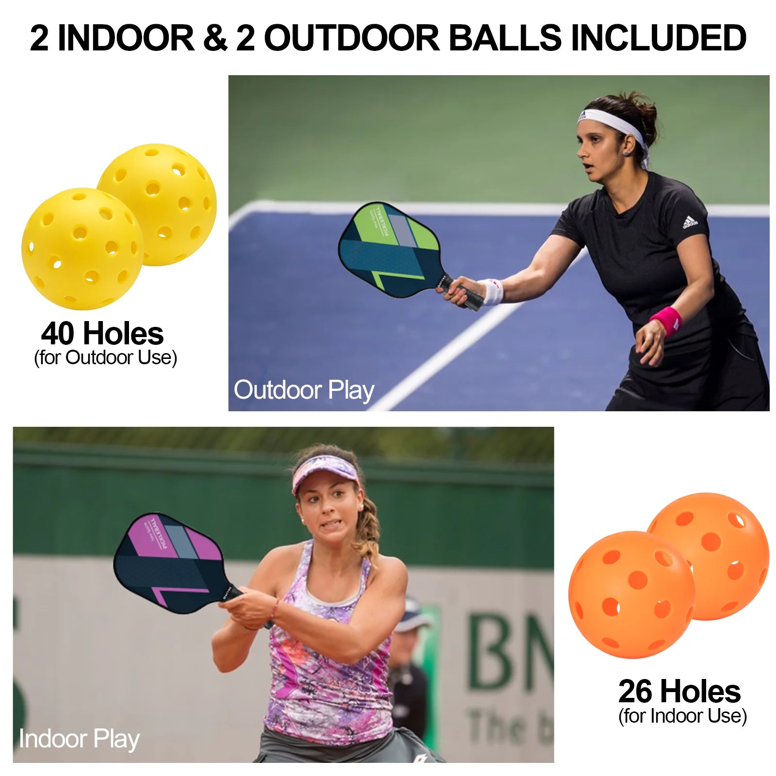 4-Pack Fiberglass Pickle Ball Set with 4 Balls & Portable Bag - Lightweight Pickleball Paddles for Indoor/Outdoor