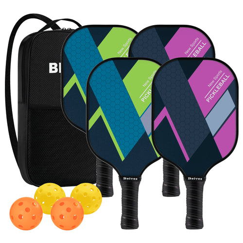 4-Pack Fiberglass Pickle Ball Set with 4 Balls & Portable Bag - Lightweight Pickleball Paddles for Indoor/Outdoor